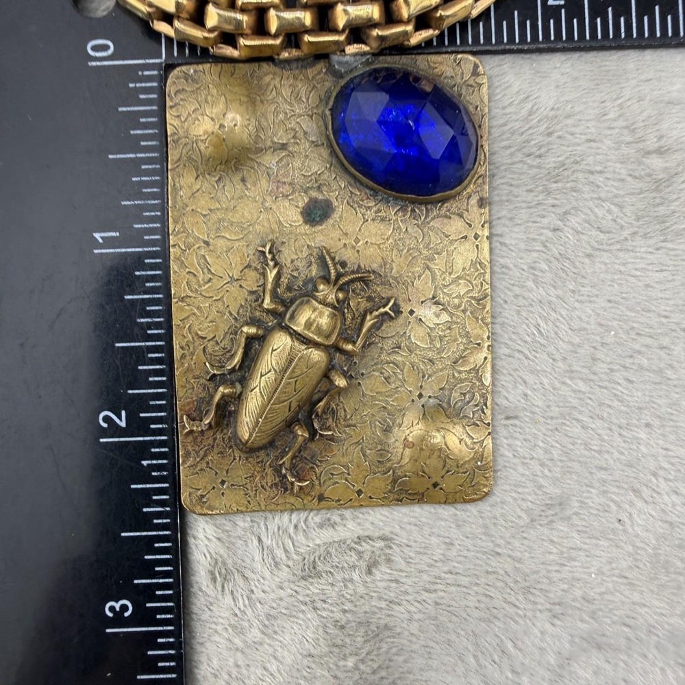 Vintage Goldette Chain Necklace Scarab Upcycled OOAK Insect Statement 16" - Picture 4 of 9